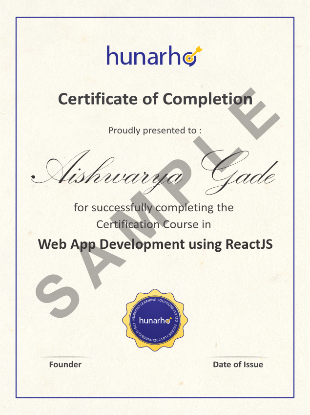Web App Development using ReactJS Certificate