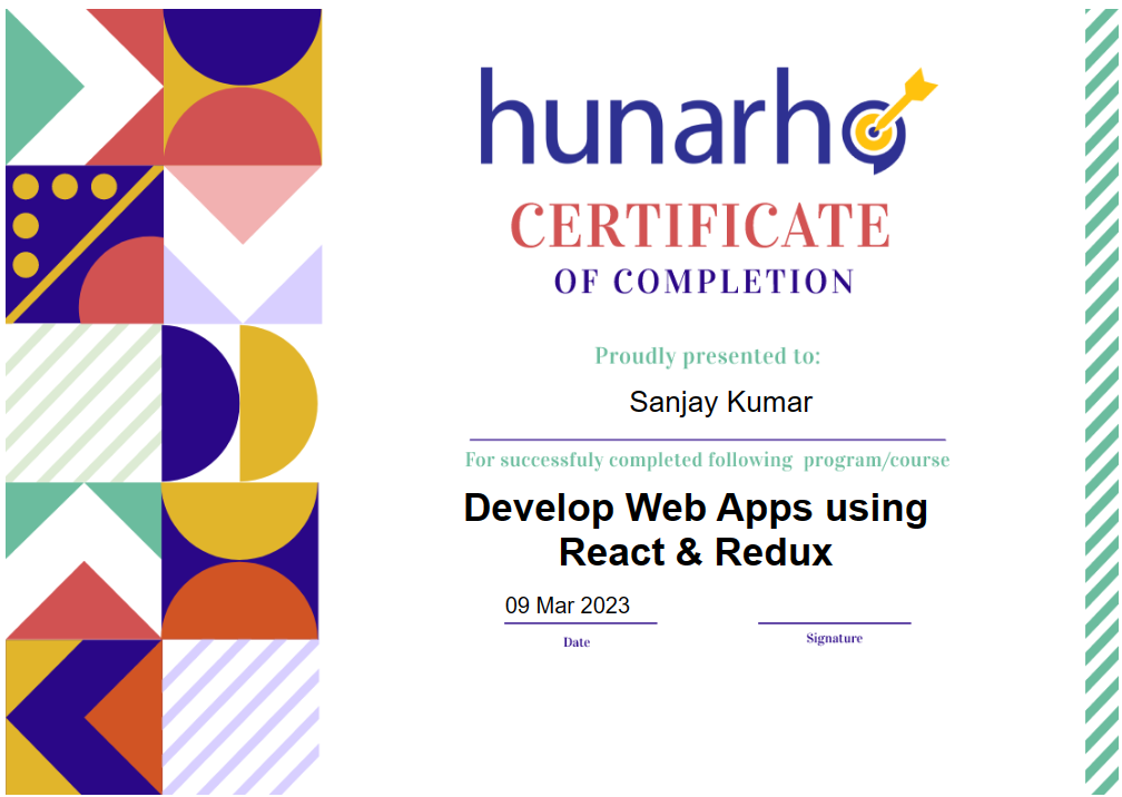 hunarho Certificate