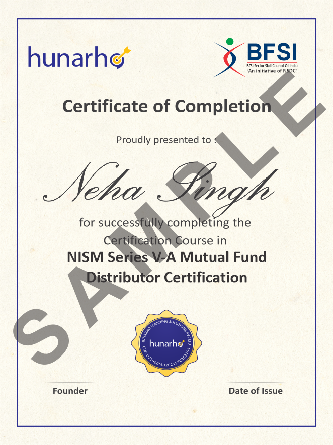 NISM Series V-A Mutual Fund Distributor Certification Certificate